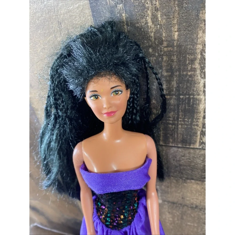 Vintage 90s Barbie‎ Doll Christie Dark Braided Hair Purple Sequin Party Dress